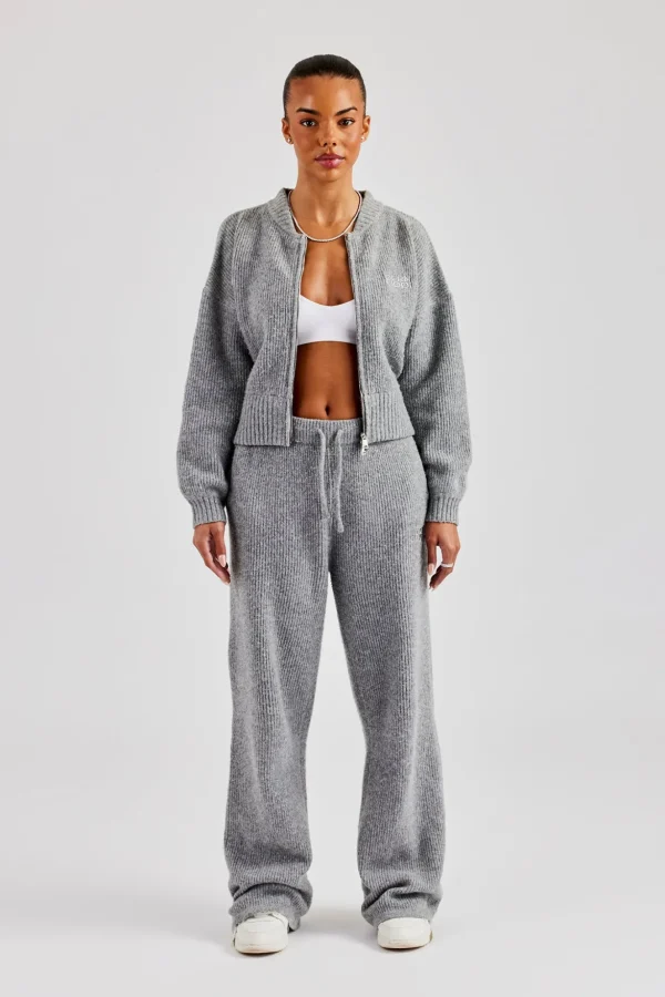 Knitted Zip Bomber & Straight Leg Trouser - Grey