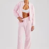 Knitted Zip Front Bomber & Straight Leg Trouser - Baby Pink