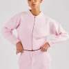 Knitted Zip Front Bomber - Baby Pink