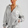 Knitted Zip Through Hoodie - Light Grey