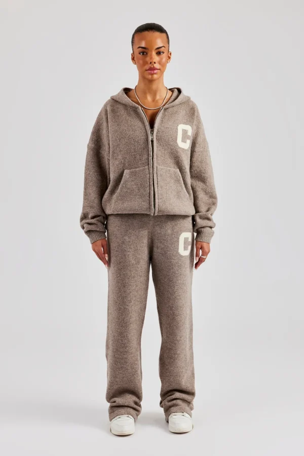 Knitted Zip Through Tracksuit - Taupe