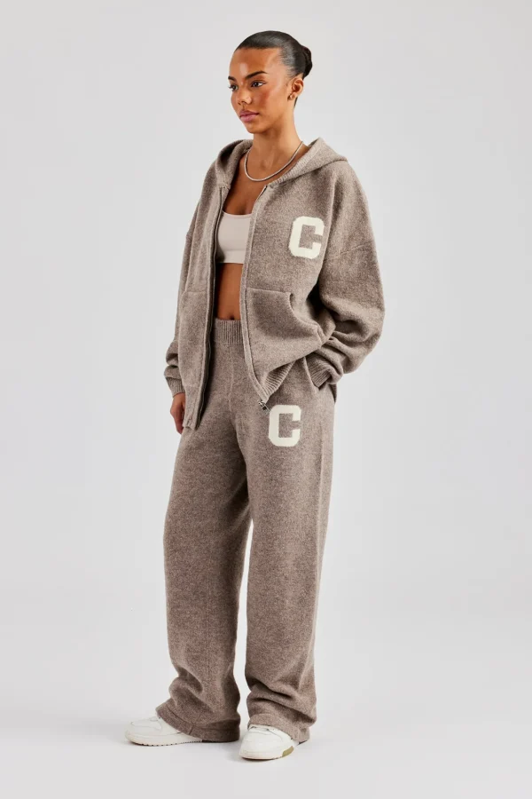 Knitted Zip Through Tracksuit - Taupe