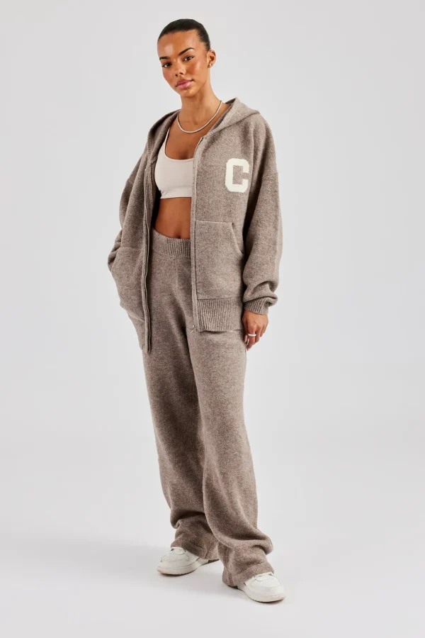 Knitted Zip Through Tracksuit - Taupe