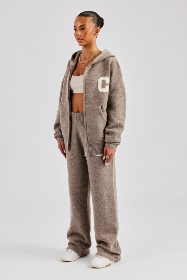 Knitted Zip Through Tracksuit - Taupe