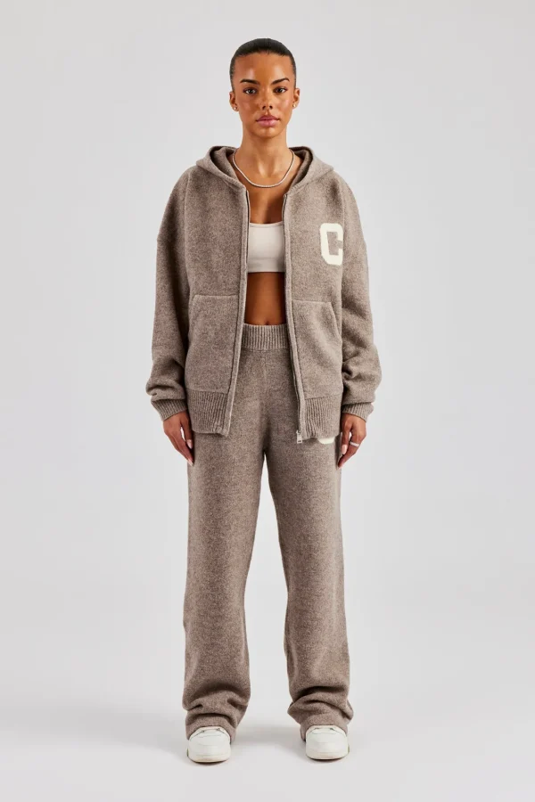 Knitted Zip Through Tracksuit - Taupe