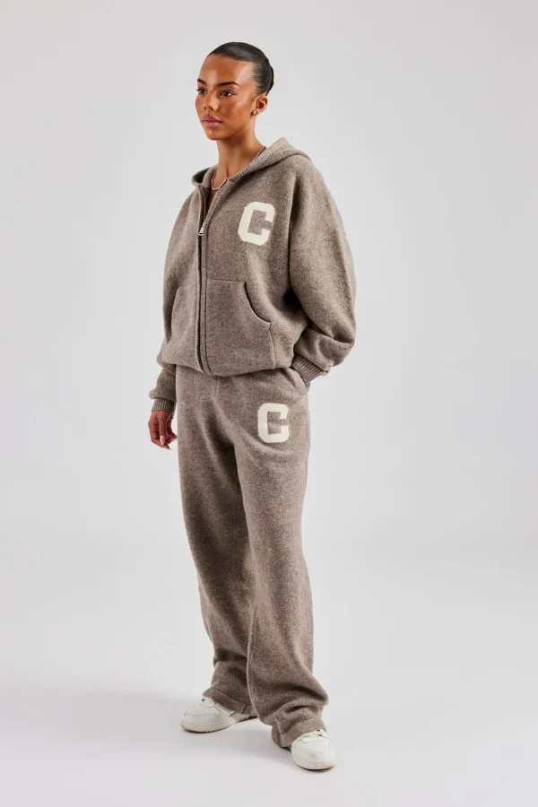 Knitted Zip Through Tracksuit - Taupe