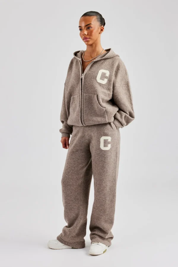 Knitted Zip Through Tracksuit - Taupe