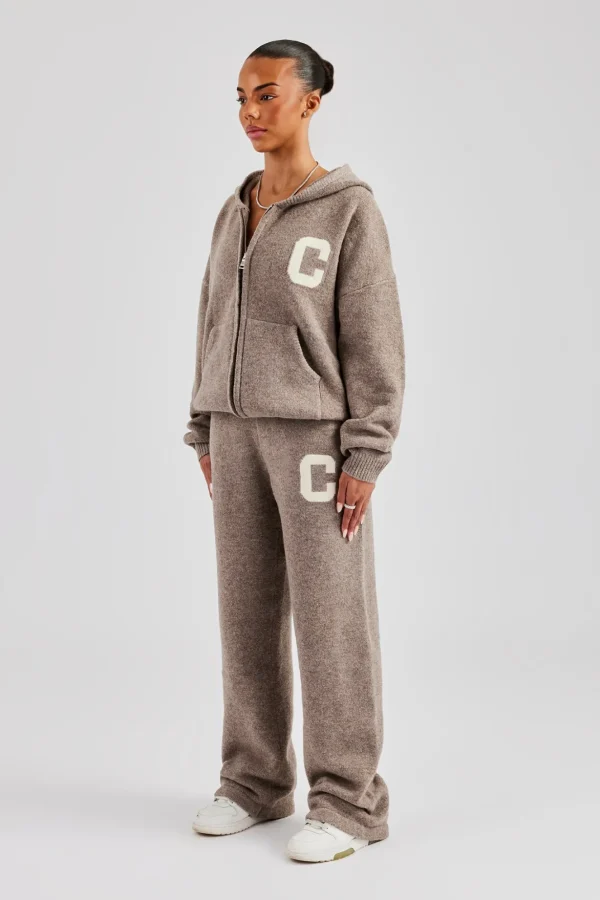 Knitted Zip Through Tracksuit - Taupe