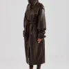 Ladies Faux Leather Trench Coat - Chocolate