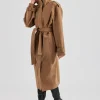 Ladies Faux Suede Trench Coat - Tan