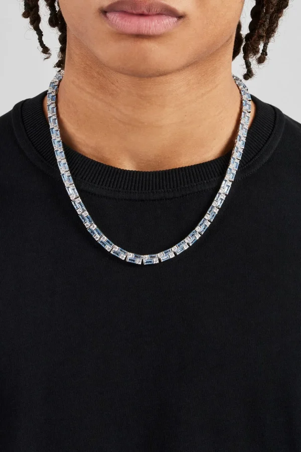 Light Blue Double Baguette Stone Tennis Chain - 6mm