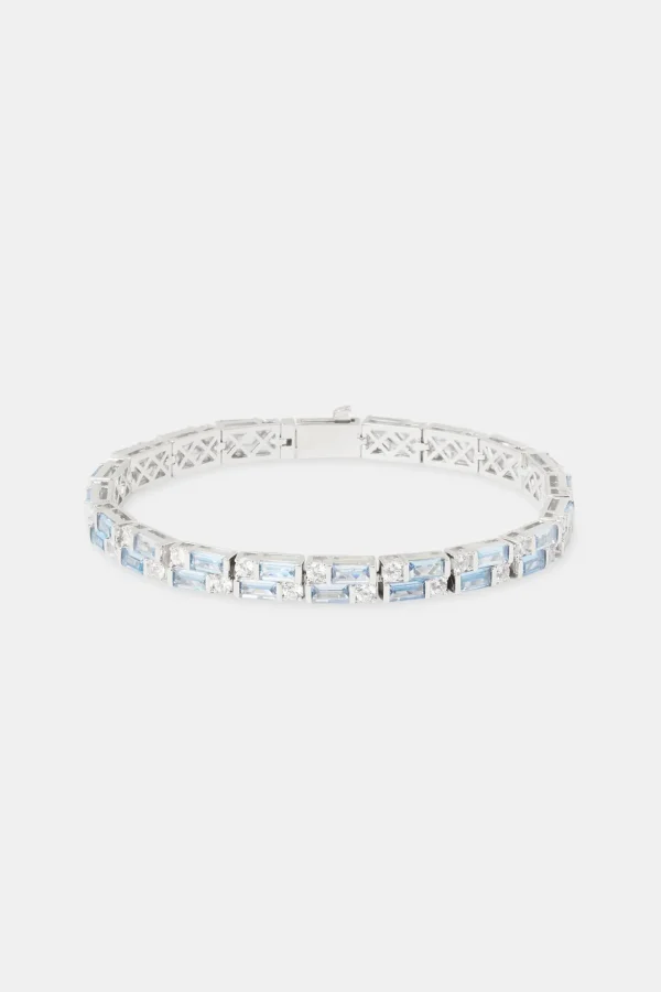 Light Blue Double Baguette Stone Tennis Bracelet - 6mm