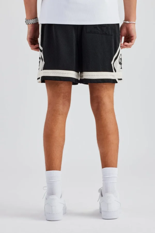 Logo Panelled Mesh Short - Black