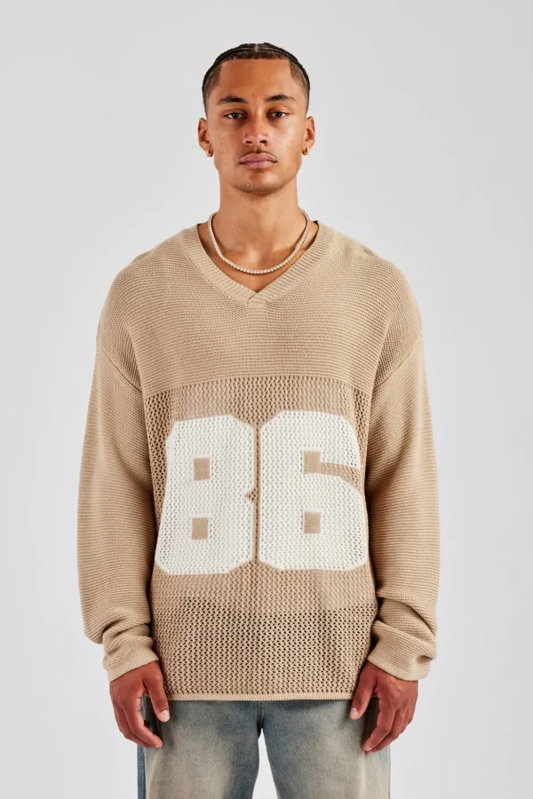 Long Sleeve 86 Knit Varsity - Taupe