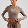 Long Sleeve Applique T-Shirt - Chocolate