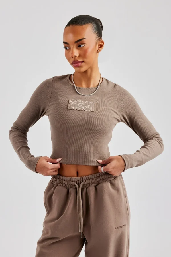 Long Sleeve Applique T-Shirt - Chocolate