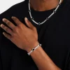 Mens Black Motif Tennis Chain + Bracelet - White - 5mm