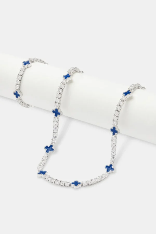 Mens Blue Motif Tennis Chain + Bracelet