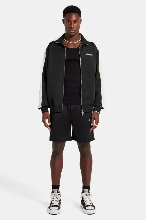 Mens Contrast Panel Track Jacket & Short Set - Black