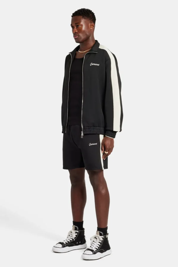 Mens Contrast Panel Track Jacket & Short Set - Black