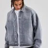 Mens Contrast Stitch Denim Jacket - Washed Grey