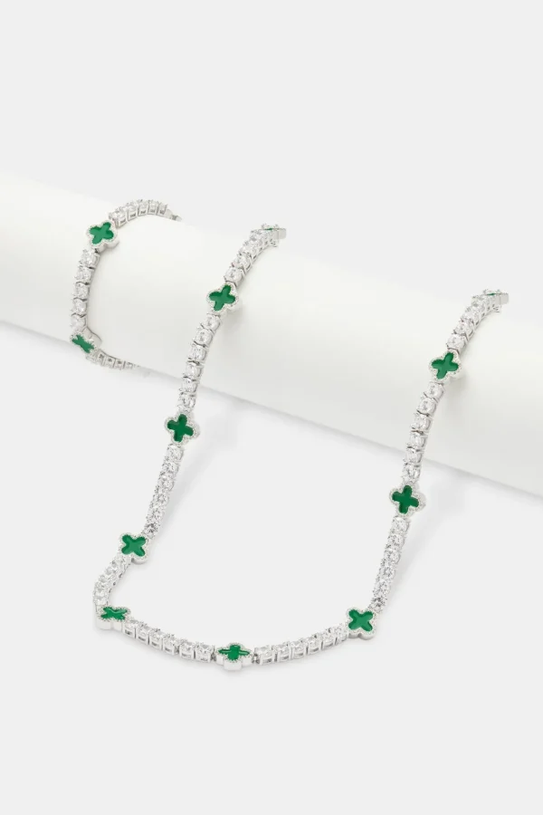 Mens Green Motif Tennis Chain + Bracelet