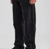 Mens Relaxed Fit Applique Denim Jean - Washed Black