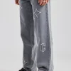 Mens Relaxed Fit Applique Denim Jean - Washed Grey