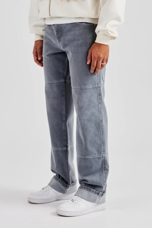 Mens Relaxed Turn Up Denim Jean - Washed Grey