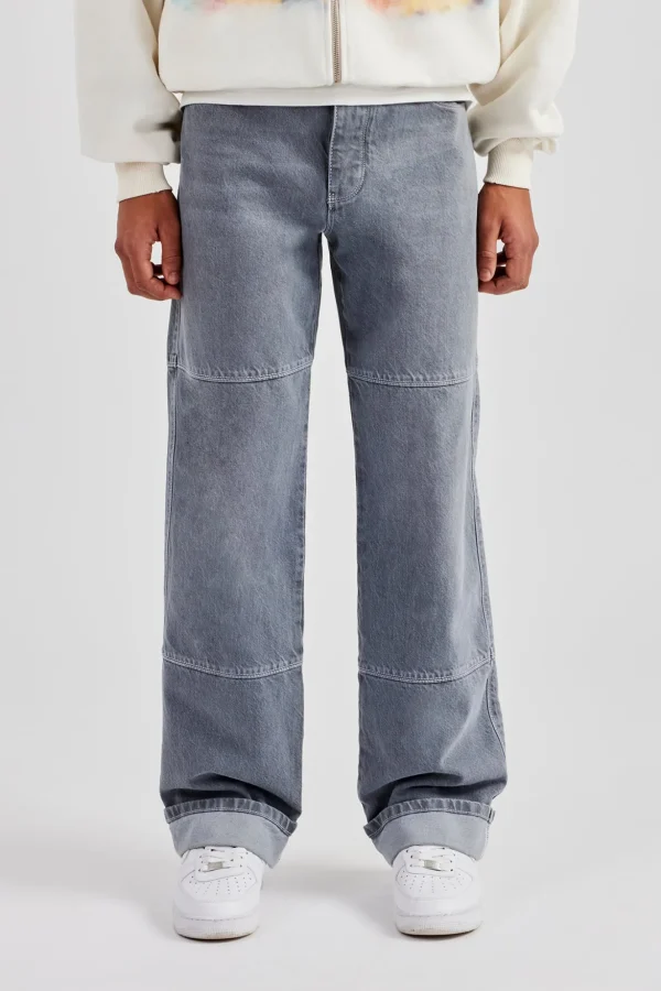 Mens Relaxed Turn Up Denim Jean - Washed Grey