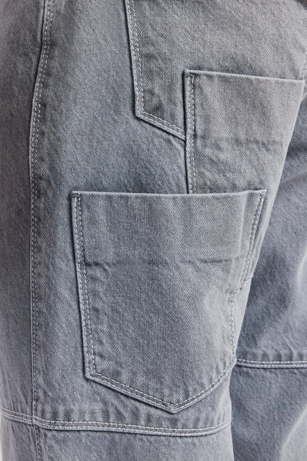 Mens Relaxed Turn Up Denim Jean - Washed Grey