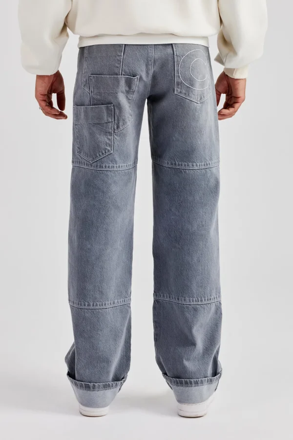 Mens Relaxed Turn Up Denim Jean - Washed Grey