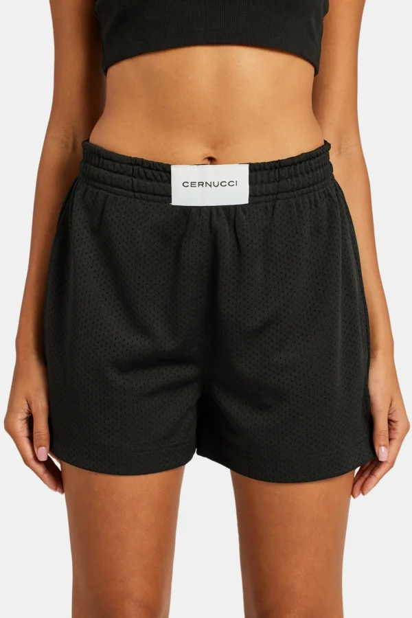 Mesh Shorts With Label - Black