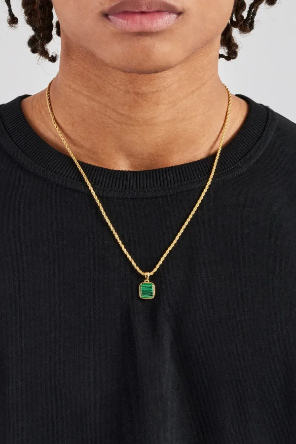 Micro Green Malachite Rope Necklace - 12mm - Gold