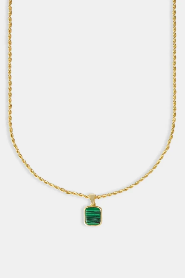 Micro Green Malachite Rope Necklace - 12mm - Gold