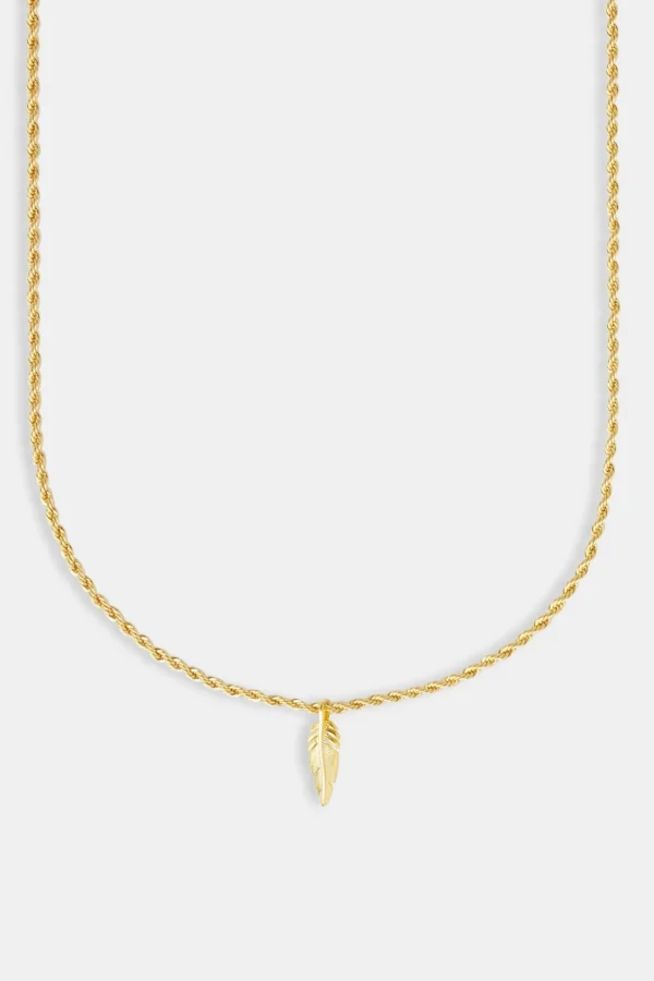 Micro Polished Feather Rope Necklace - 15mm - Gold