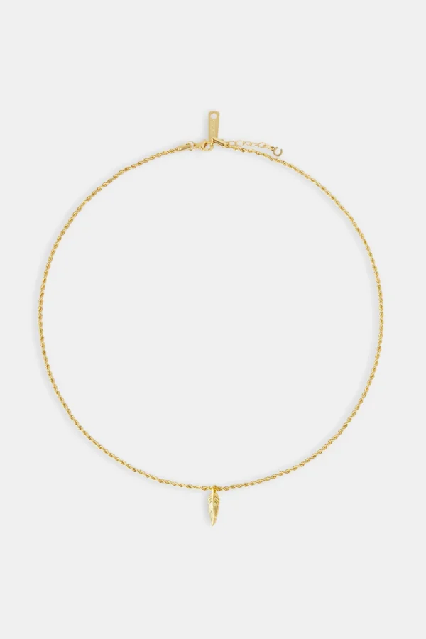 Micro Polished Feather Rope Necklace - 15mm - Gold