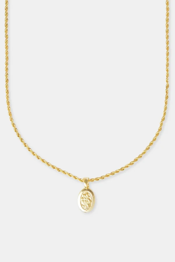 Micro Polished St Christopher Rope Necklace - 15mm - Gold