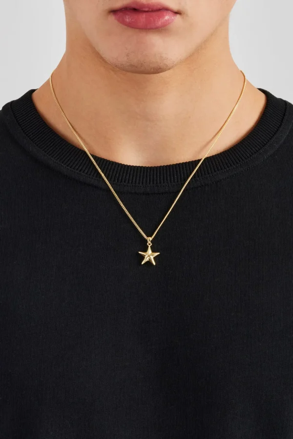 Micro Polished Star Cuban Necklace - 15mm - Gold