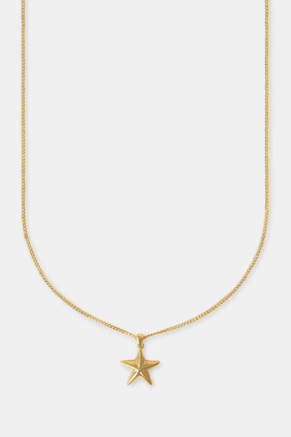 Micro Polished Star Cuban Necklace - 15mm - Gold