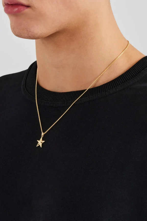 Micro Polished Star Cuban Necklace - 15mm - Gold