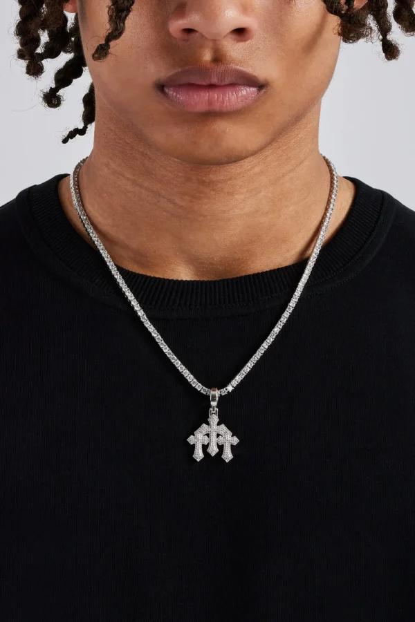 Micro Triple Cross Pendant & 3mm Tennis Chain - White