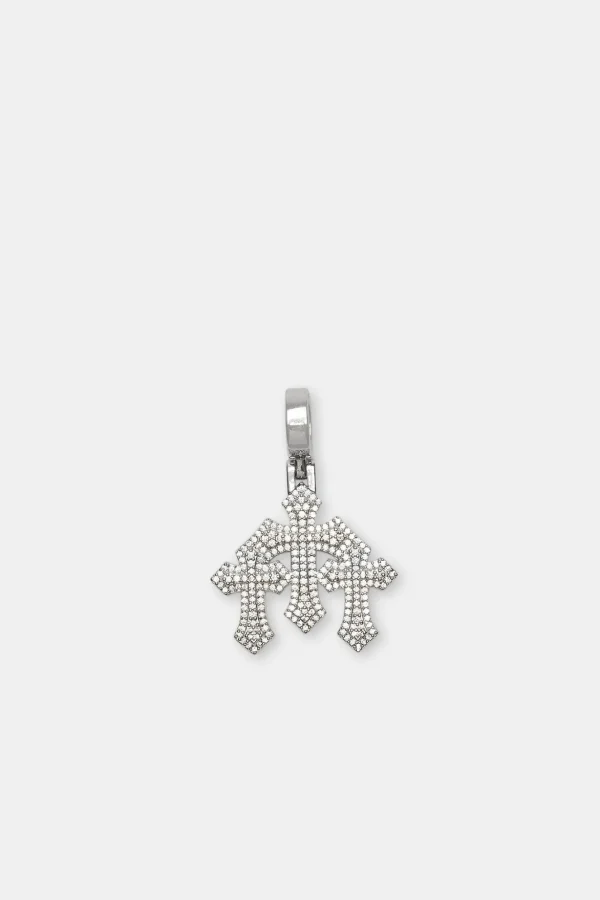 Micro Triple Cross Pendant & 3mm Tennis Chain - White