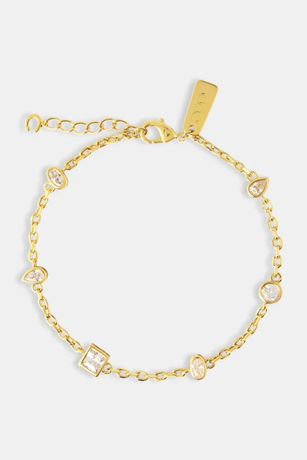 Mixed Shape Gemstone Rolo Link Bracelet - 6mm - Gold