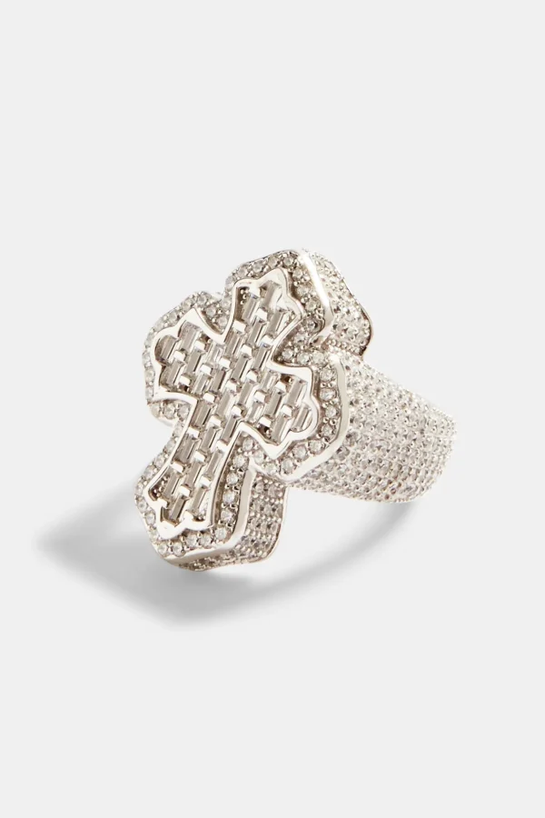 32mm 925 Iced CZ Cross Ring