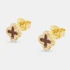 6mm Chocolate Enamel Motif Stud Earrings - Gold