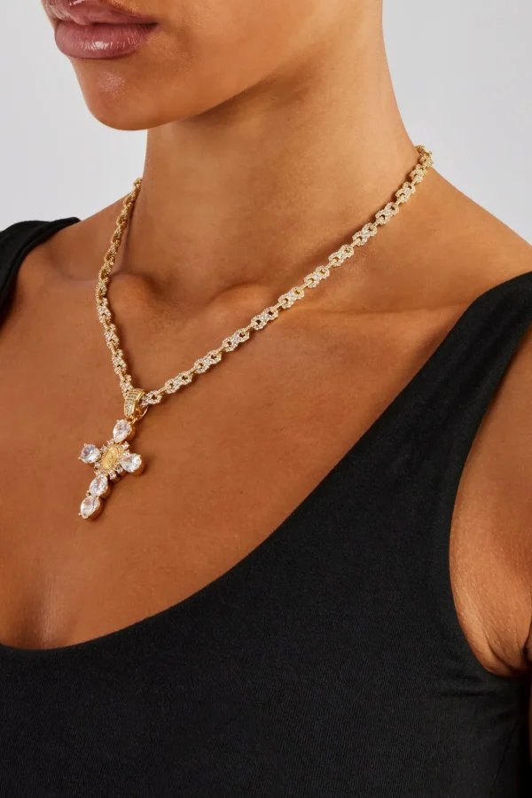 25mm Clear Cross Pendant - Gold