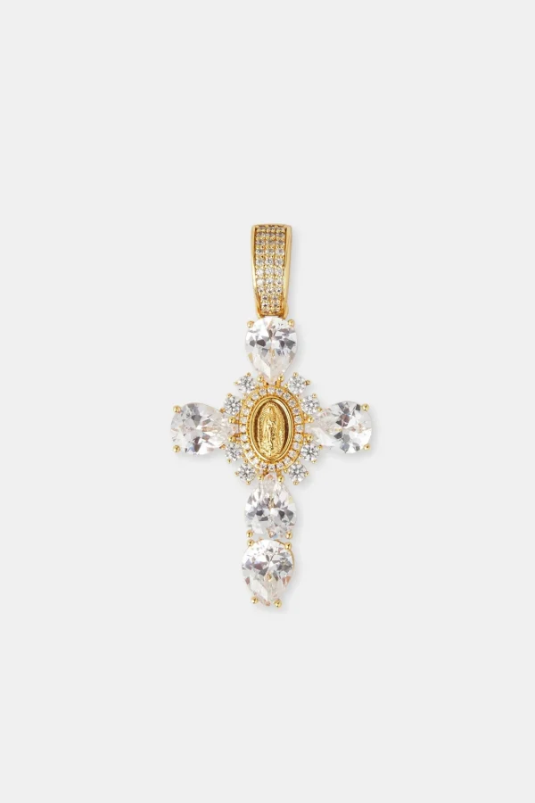 25mm Clear Cross Pendant - Gold