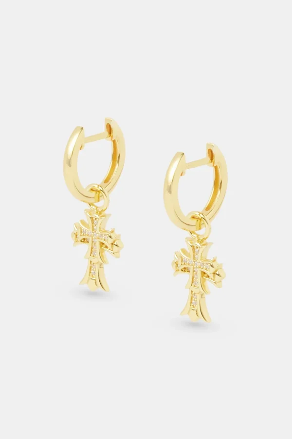 14mm Double Cross Hoop Earrings - Gold