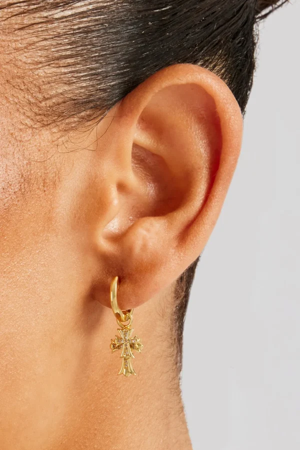 14mm Double Cross Hoop Earrings - Gold